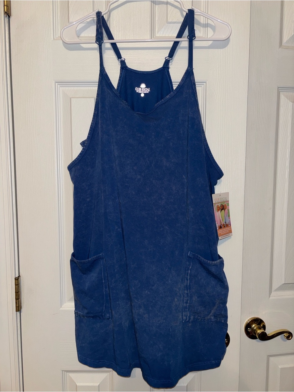 Club Social by Jadelynn Brooke Effortless Mineral Wash Romper Blue Large
